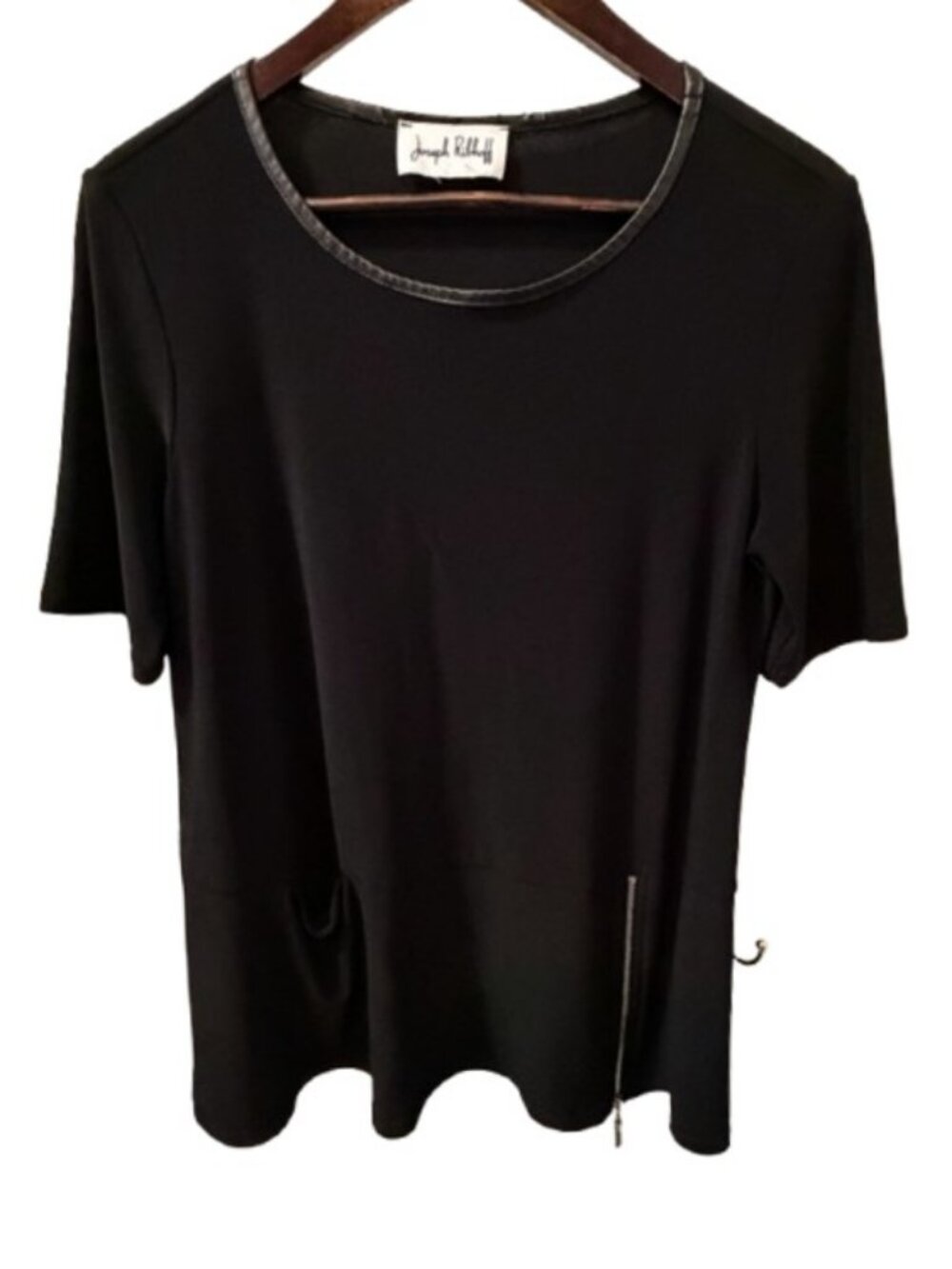 Joseph Ribkoff short sleeve front zip top black women's size M